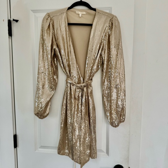 WAYF Champagne Gold Sequin Wrap Dress - Picture 6 of 8